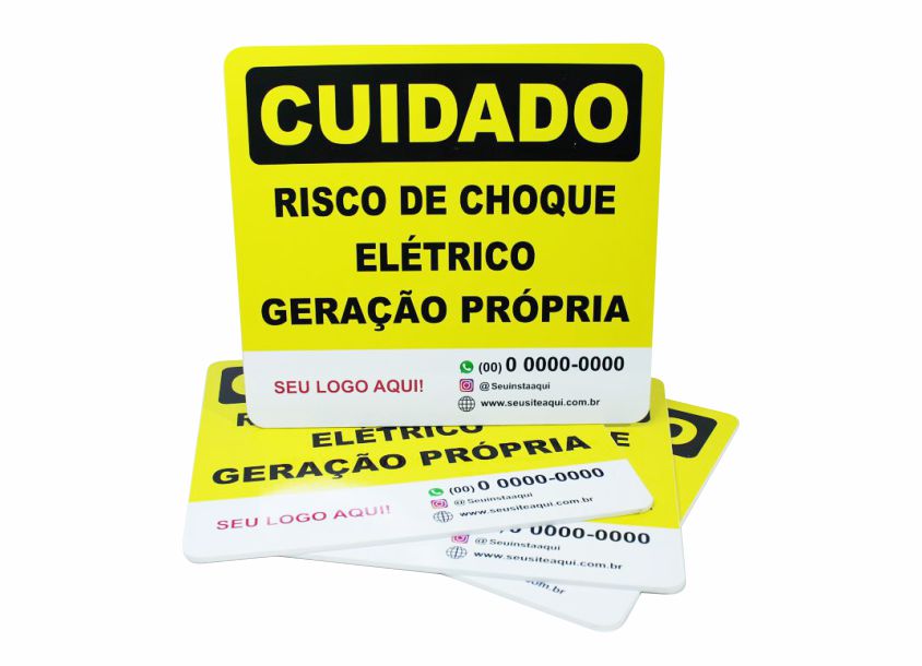 Placa 25×23 cm em PVC expandido com área de personalização para logo e contato da empresa integradora